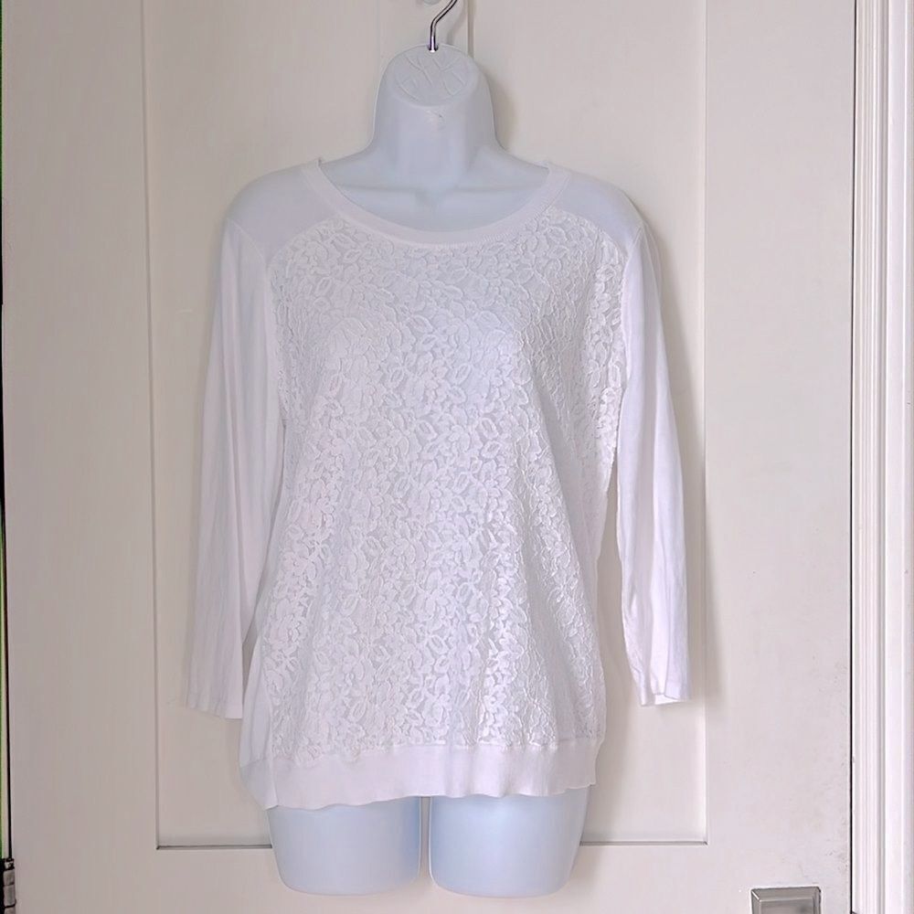 August Silk Women’s Long Sleeve Lace Detail Crew Neck Knit Summer Nights Top XL